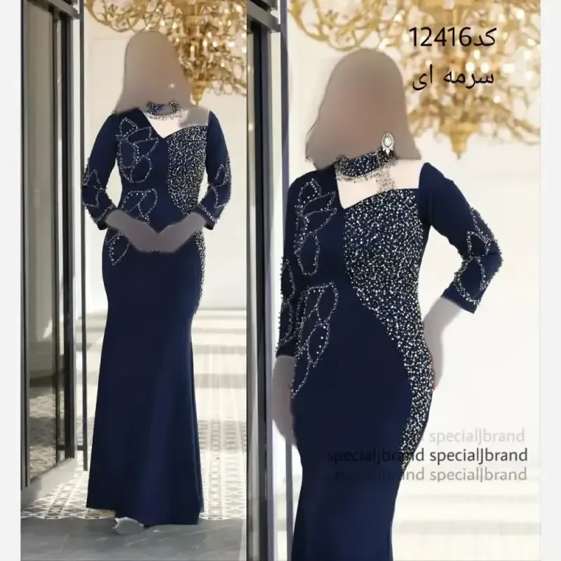 ماکسی مجلسی زنانه جنس غواصی و فلوک شاین کره ای کمربند دار