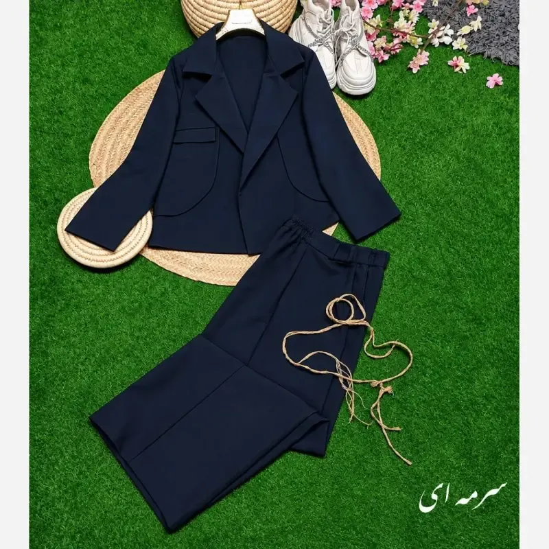 ست کت و شلوار پاییزه زنانه جنس سوپرمازراتی کجراه اعلا فری سایز رنگ بندی متنوع