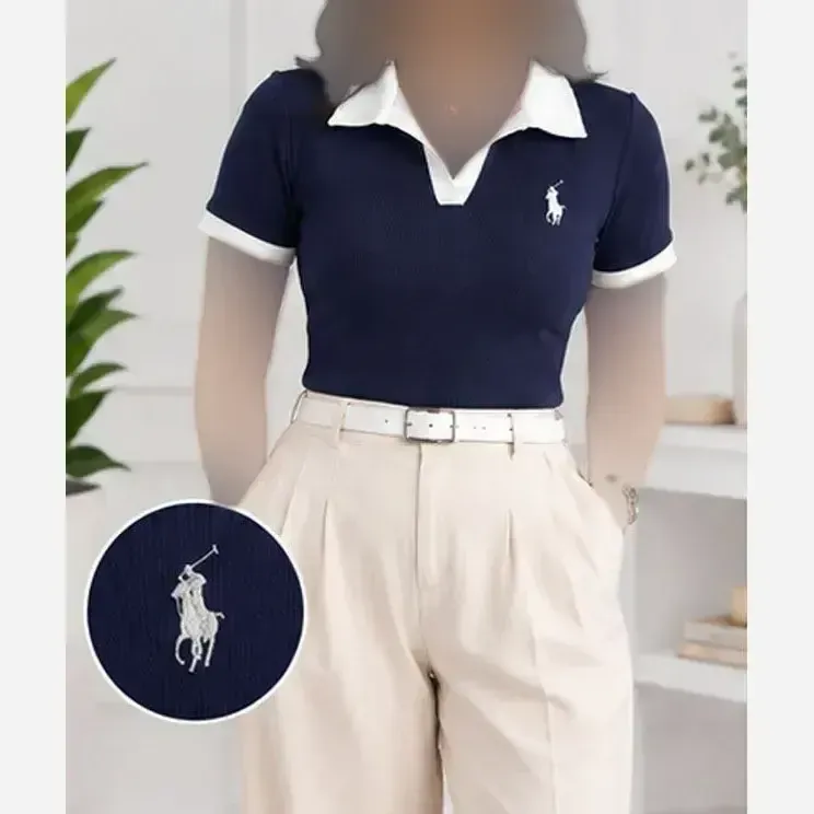 پولوشرت کبریتی یقه سفید گلدوزی polo فانریپ پنبه