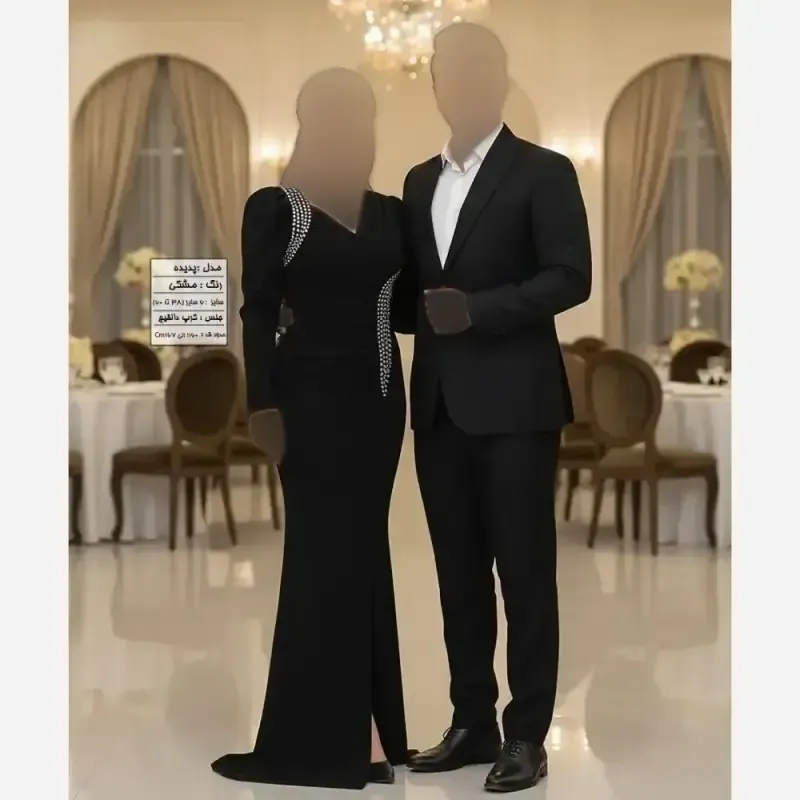 ماکسی مجلسی زنانه مدل مانیسا جنس کرپ دالقیچ نگین دار سایز بزرگ