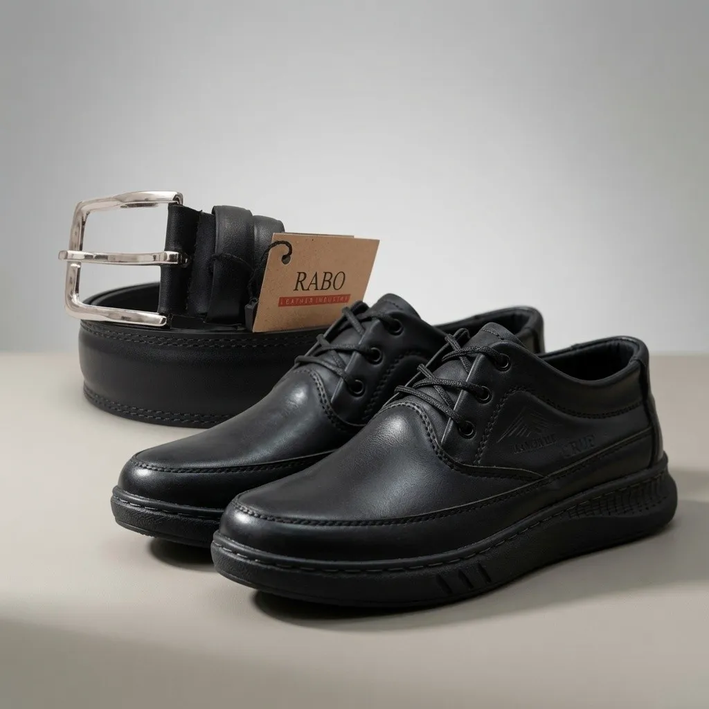 ست کفش بندی و کمربند مردانه مدل تحسین رنگ مشکی
